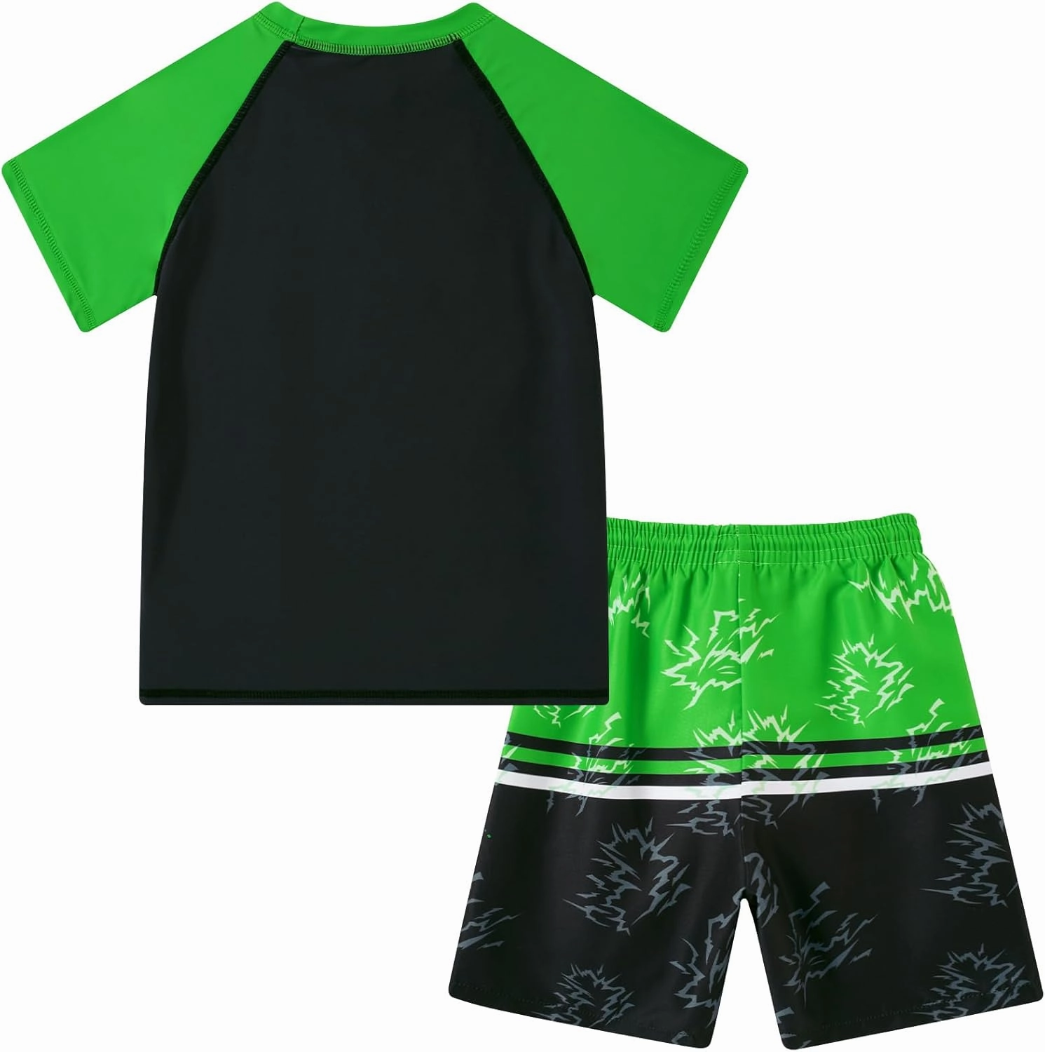 Boys Short Sleeve Rash Guard Swimsuit Set with Swim Trunks for 4-12 Years