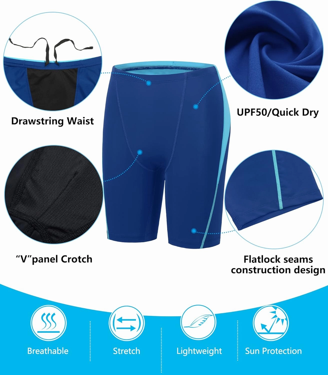 Boys Swim Jammers - Youth Competitive Swim Racing Team Swimming Shorts Swimsuit Trunks Bathing Suit Quick Dry UPF 50 