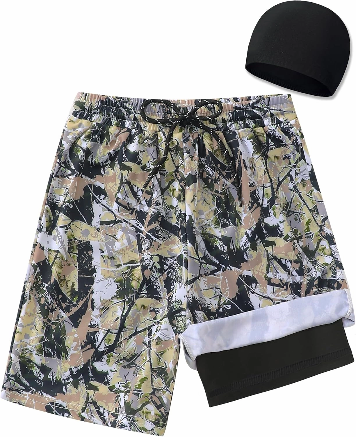 Boys Swim Trunks 2-16 Years Compression Liner Swimsuit Shorts fo Kids Quick-Dry Stretch Swimwear (Includes Swim Cap)