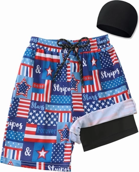 Boys Swim Trunks 2-16 Years Compression Liner Swimsuit Shorts fo Kids Quick-Dry Stretch Swimwear (Includes Swim Cap)