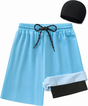 Boys Swim Trunks 2-16 Years Compression Liner Swimsuit Shorts fo Kids Quick-Dry Stretch Swimwear (Includes Swim Cap)