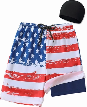 Boys Swim Trunks 2-16 Years Compression Liner Swimsuit Shorts fo Kids Quick-Dry Stretch Swimwear (Includes Swim Cap)