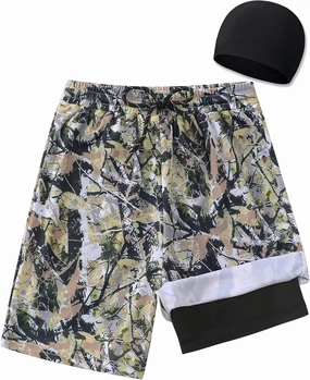 Boys Swim Trunks 2-16 Years Compression Liner Swimsuit Shorts fo Kids Quick-Dry Stretch Swimwear (Includes Swim Cap)