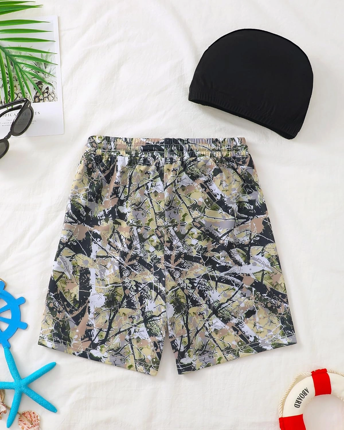 Boys Swim Trunks 2-16 Years Compression Liner Swimsuit Shorts fo Kids Quick-Dry Stretch Swimwear (Includes Swim Cap)