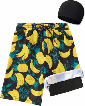 Boys Swim Trunks 2-16 Years Compression Liner Swimsuit Shorts fo Kids Quick-Dry Stretch Swimwear (Includes Swim Cap)