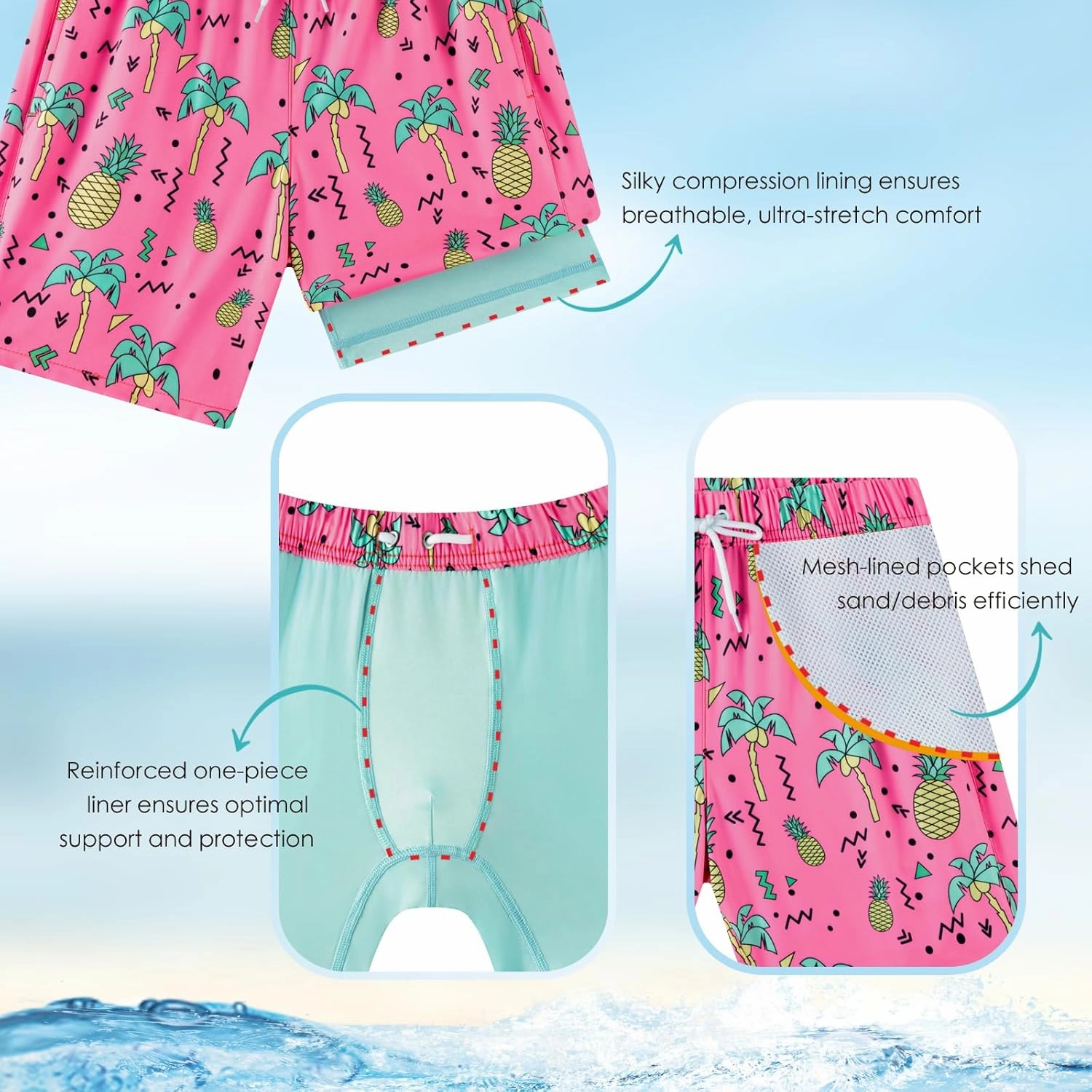 Boys Swim Trunks 2 Pack, Bathing Suit with Compression Liner, UPF 50 , Beach Shorts for 5-16 Years