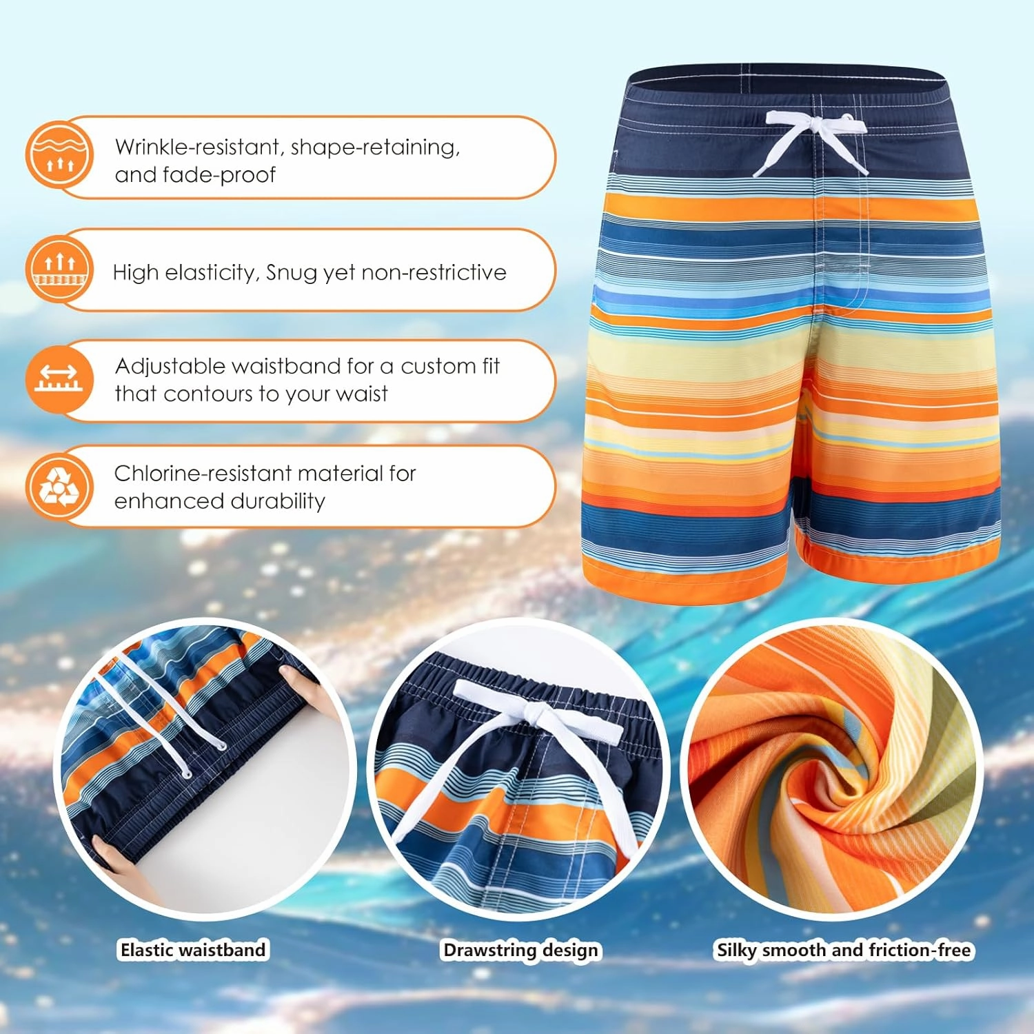 Boys Swim Trunks 3 Pack, Quick Dry Bathing Suit, UPF 50 , Mesh Lining, Beach Shorts for 5-16 Years