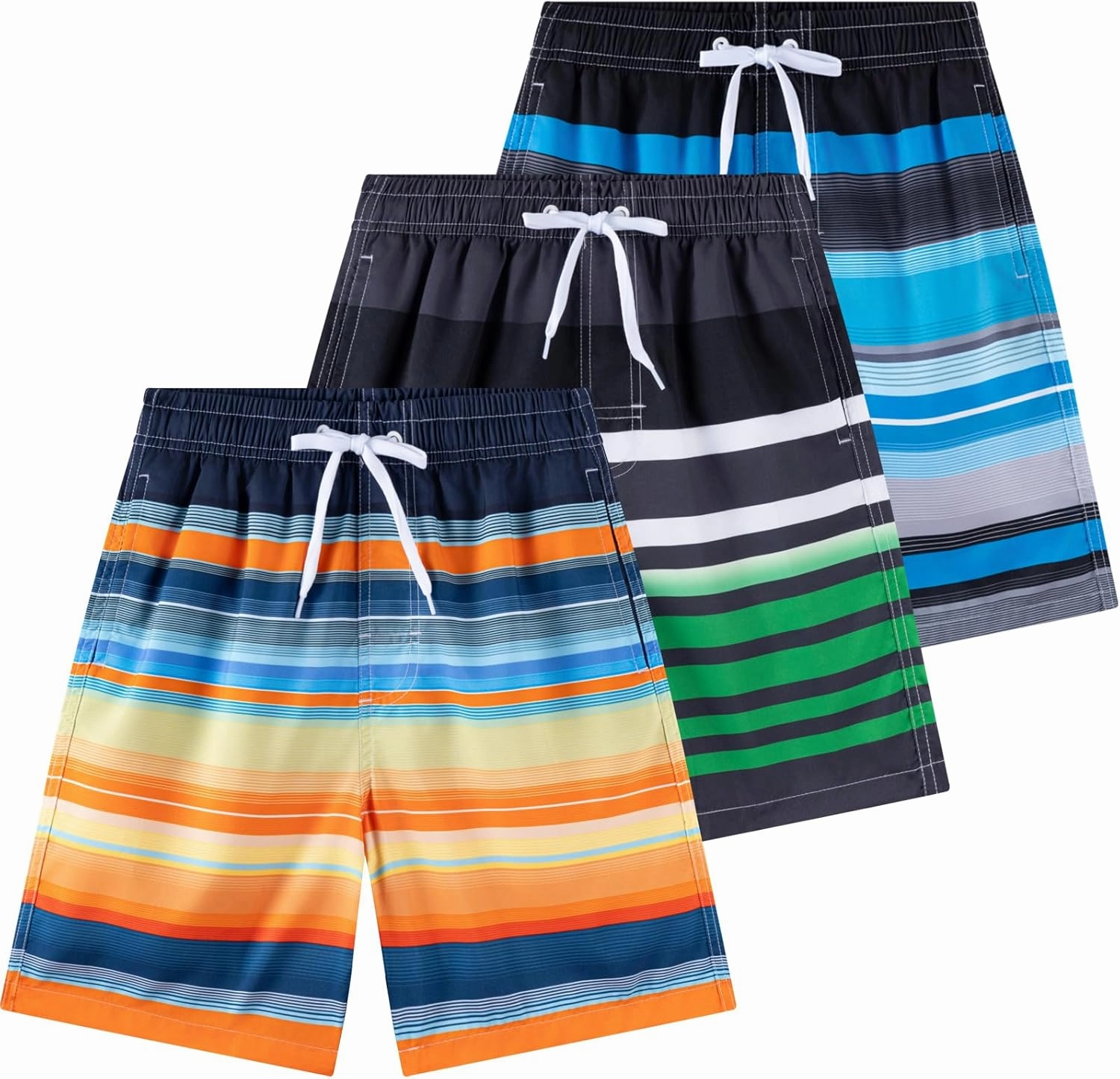 Boys Swim Trunks 3 Pack, Quick Dry Bathing Suit, UPF 50 , Mesh Lining, Beach Shorts for 5-16 Years