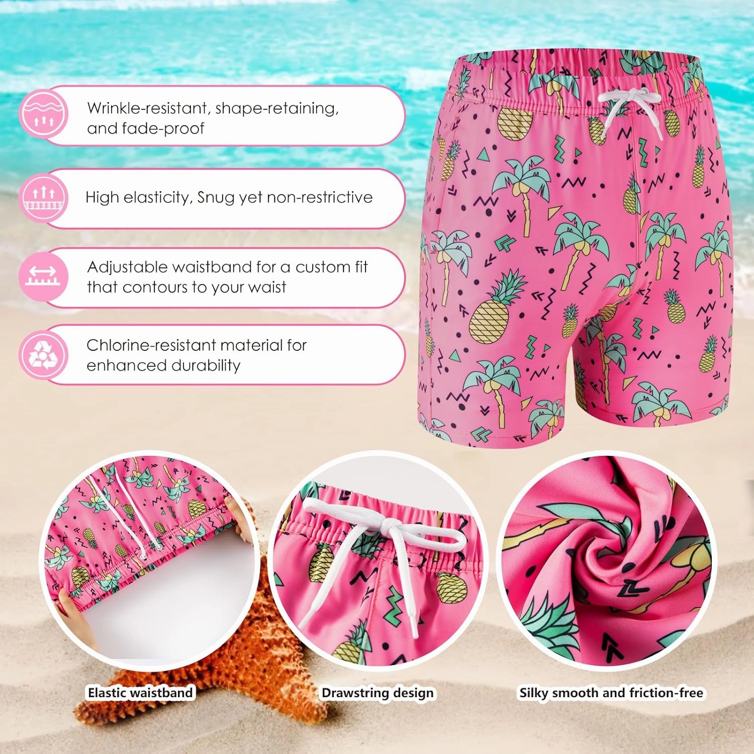 Boys Swim Trunks, Bathing Suit with Compression Liner, UPF 50 , Beach Shorts for 5-16 Years