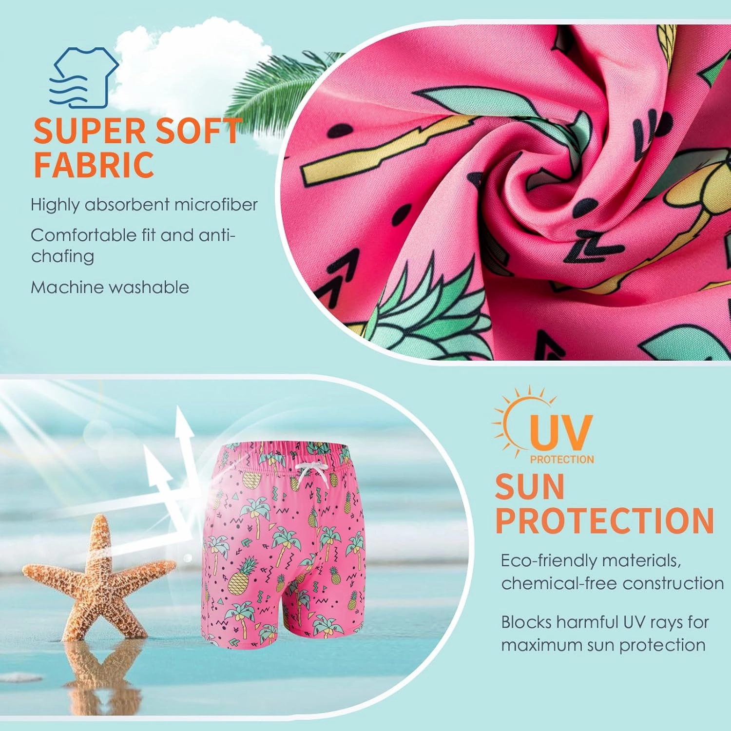 Boys Swim Trunks, Bathing Suit with Compression Liner, UPF 50 , Beach Shorts for 5-16 Years