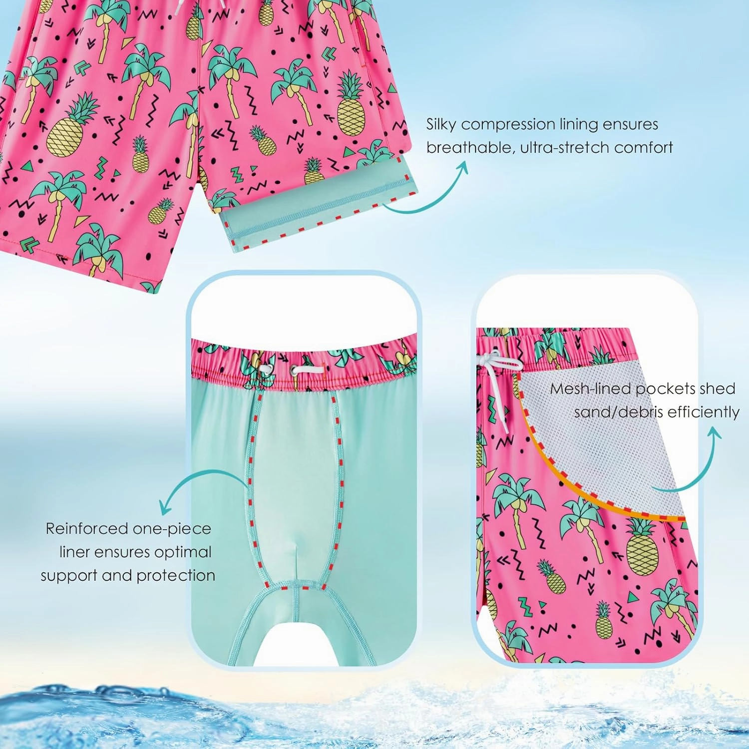 Boys Swim Trunks, Bathing Suit with Compression Liner, UPF 50 , Beach Shorts for 5-16 Years