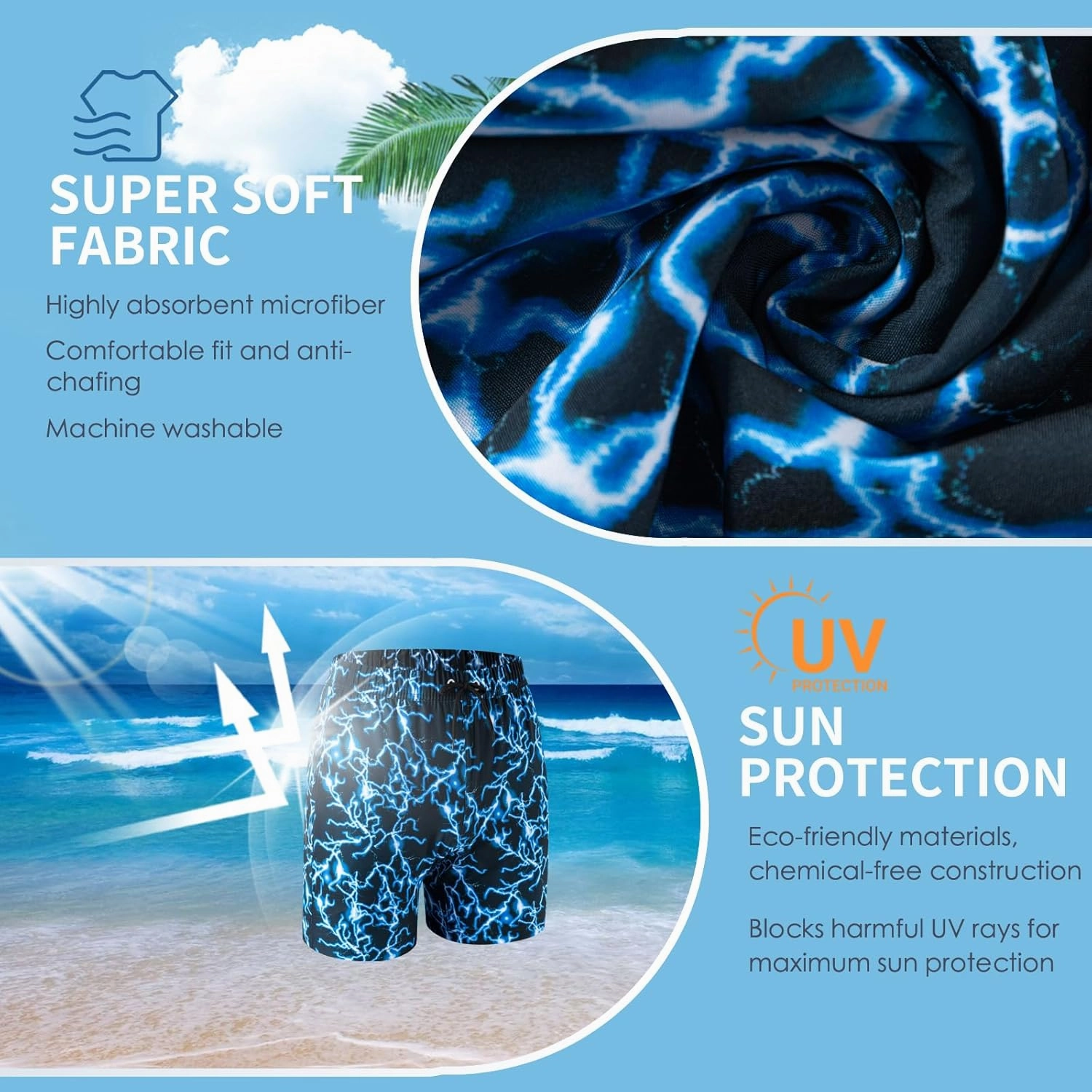 Boys Swim Trunks, Bathing Suit with Compression Liner, UPF 50 , Beach Shorts for 5-16 Years
