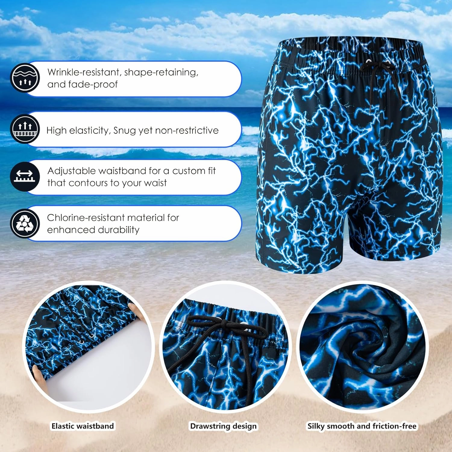 Boys Swim Trunks, Bathing Suit with Compression Liner, UPF 50 , Beach Shorts for 5-16 Years