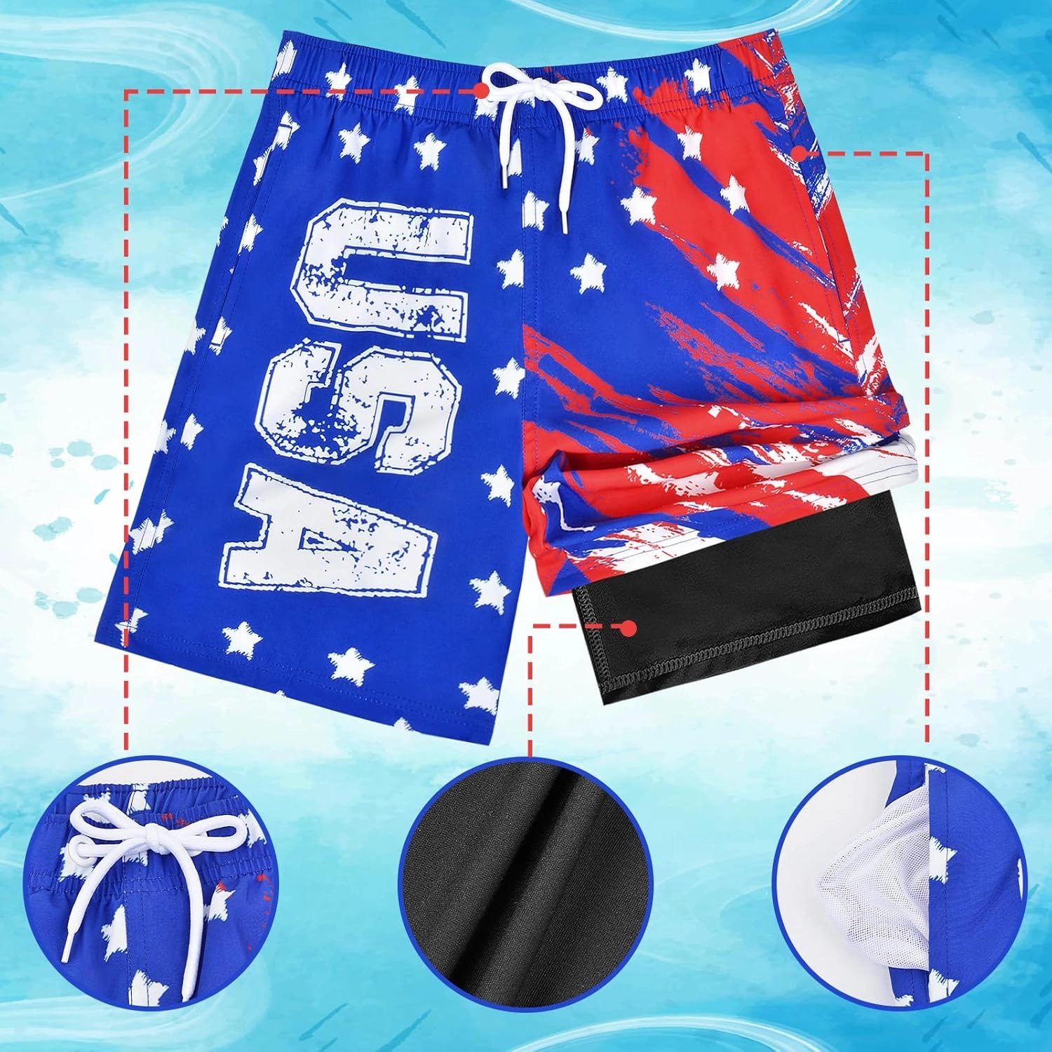 Boys Swim Trunks Bathing Suit Youth Teen Boys Swimming Trunks with Compression Liner Kids Swimsuit Board Shorts 7-16