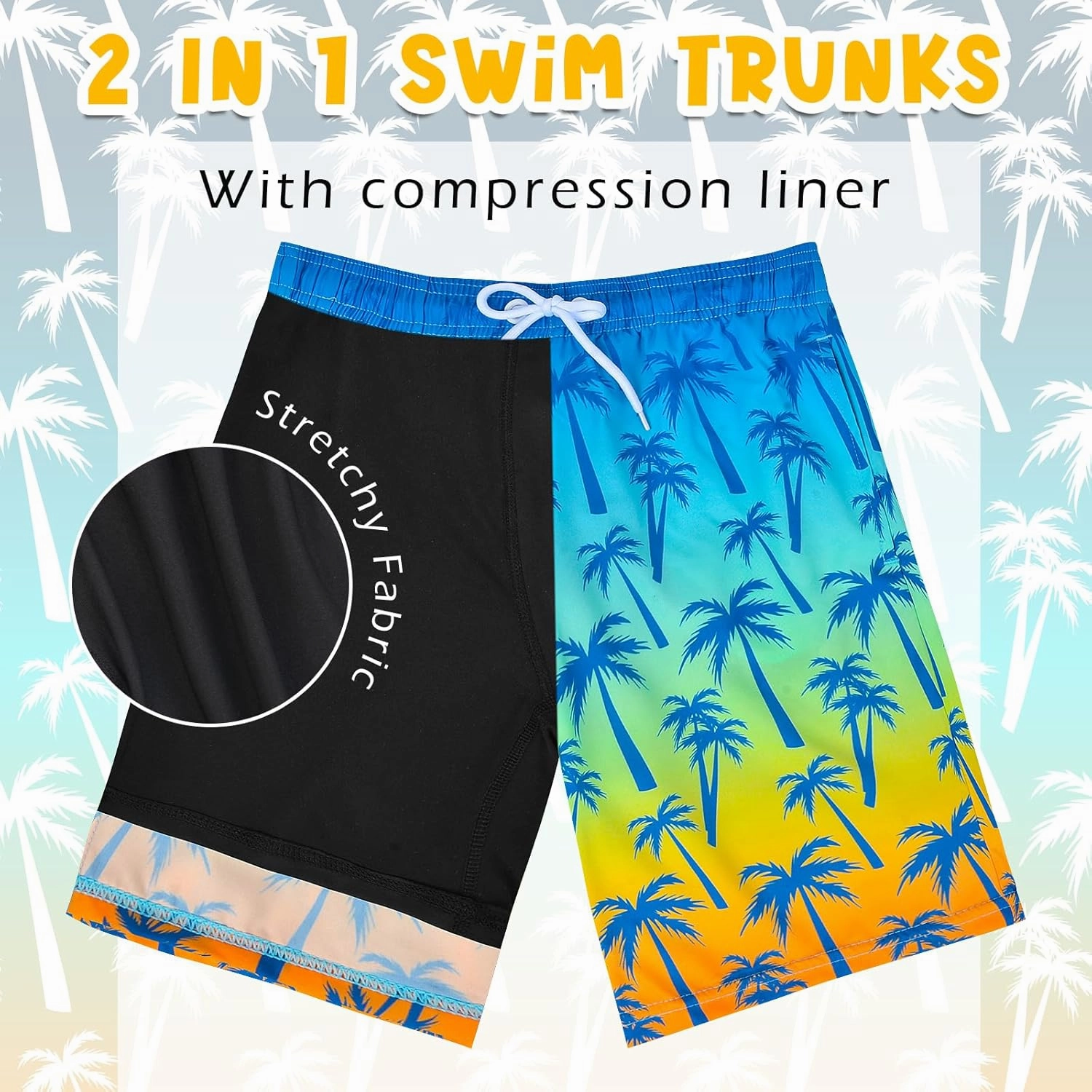 Boys Swim Trunks Bathing Suit Youth Teen Boys Swimming Trunks with Compression Liner Kids Swimsuit Board Shorts 7-16