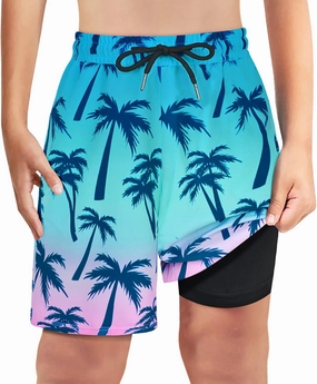 Boys Swim Trunks Bathing Suit Youth Teen Boys Swimming Trunks with Compression Liner Kids Swimsuit Board Shorts 7-16