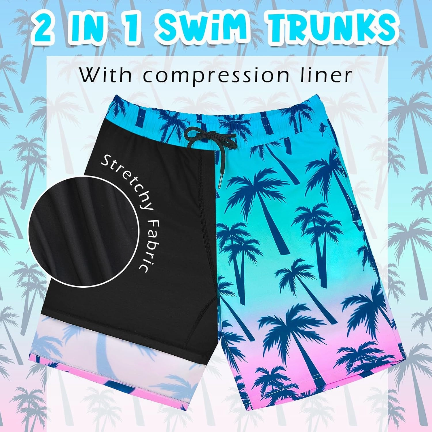 Boys Swim Trunks Bathing Suit Youth Teen Boys Swimming Trunks with Compression Liner Kids Swimsuit Board Shorts 7-16