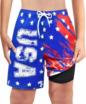 Boys Swim Trunks Bathing Suit Youth Teen Boys Swimming Trunks with Compression Liner Kids Swimsuit Board Shorts 7-16