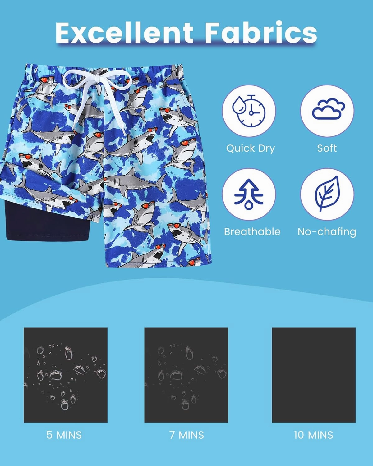 Boys Swim Trunks Quick Dry Compression Liner Swimsuit Shorts Kids Bathing Suit with Pocket UPF 50  Swimwear 5-10 Years