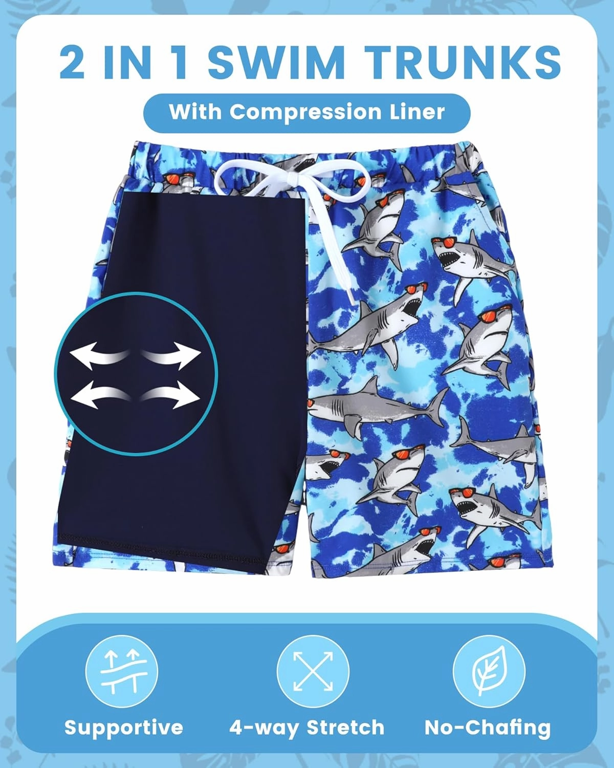 Boys Swim Trunks Quick Dry Compression Liner Swimsuit Shorts Kids Bathing Suit with Pocket UPF 50  Swimwear 5-10 Years