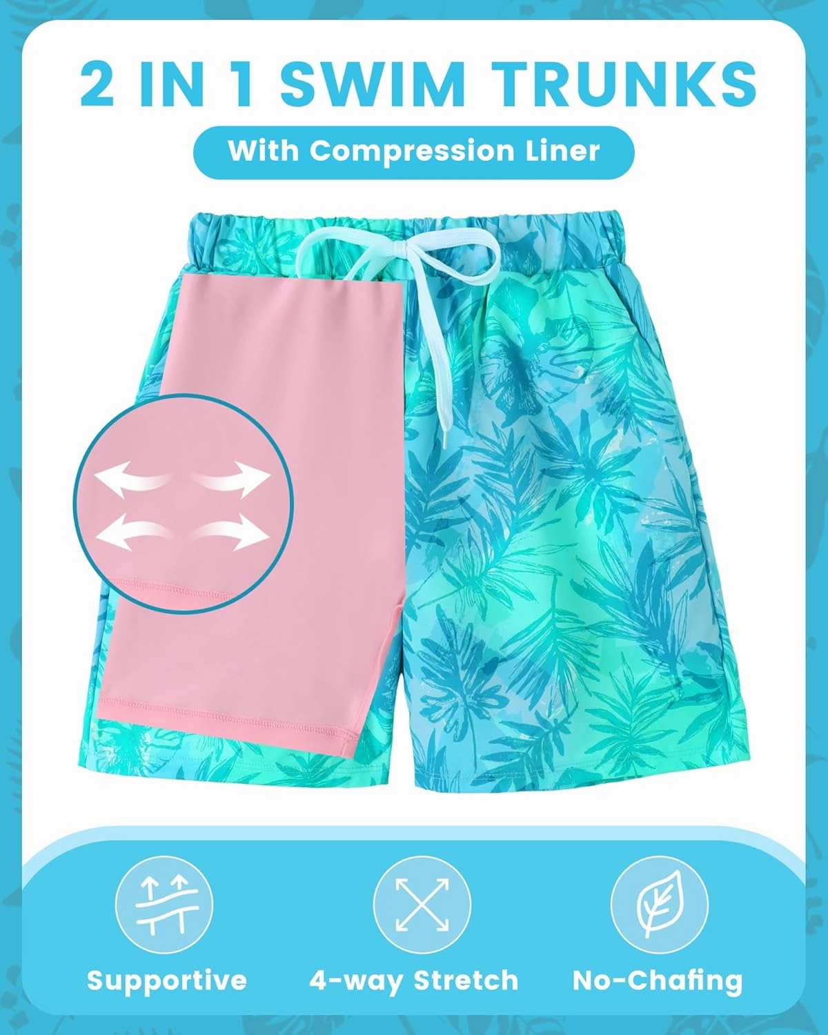 Boys Swim Trunks Quick Dry Compression Liner Swimsuit Shorts Kids Bathing Suit with Pocket UPF 50  Swimwear 5-10 Years