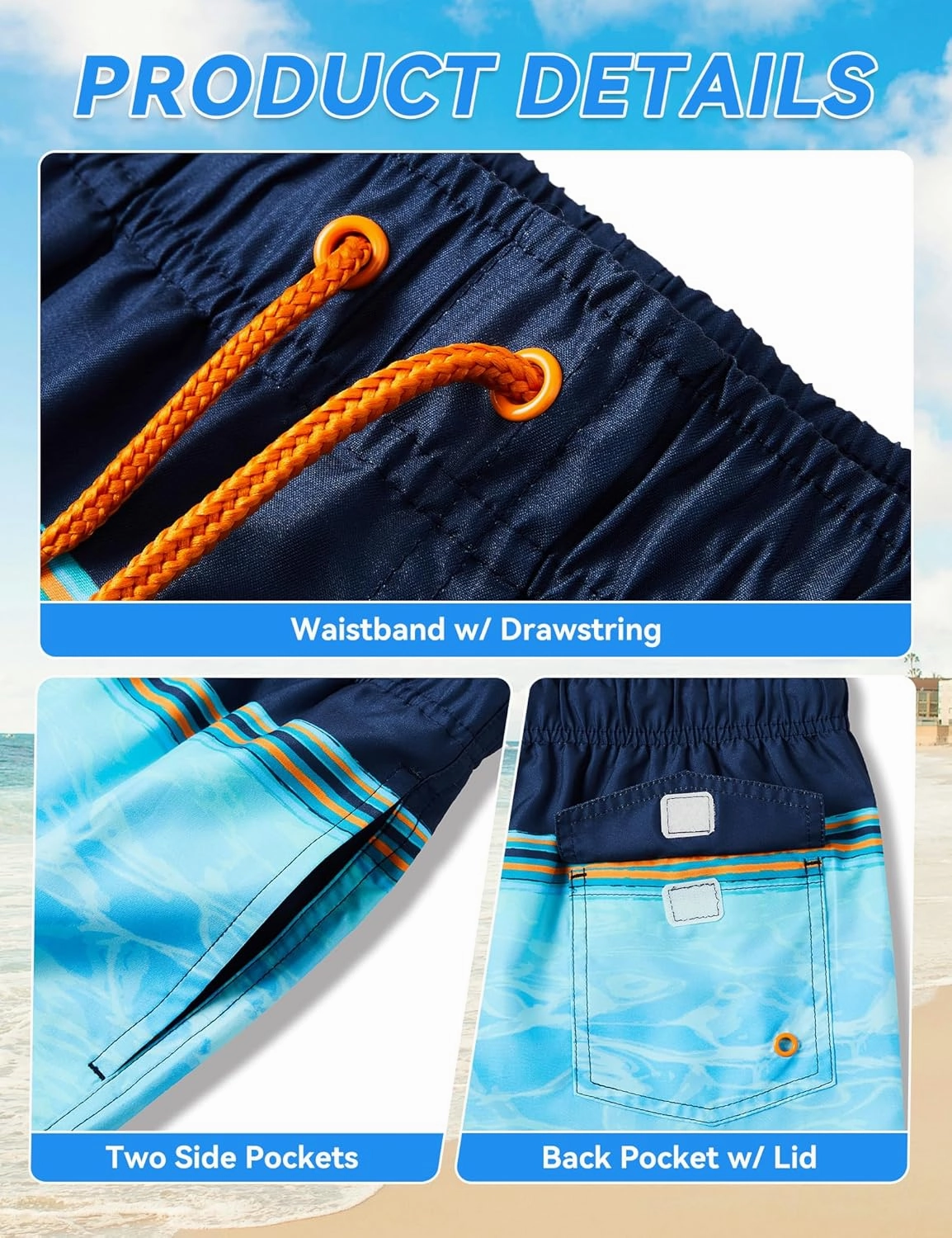 Boys Swim Trunks Quick-Dry w/Ultra Soft Jersey Lining Premium Eco Material UPF 50 