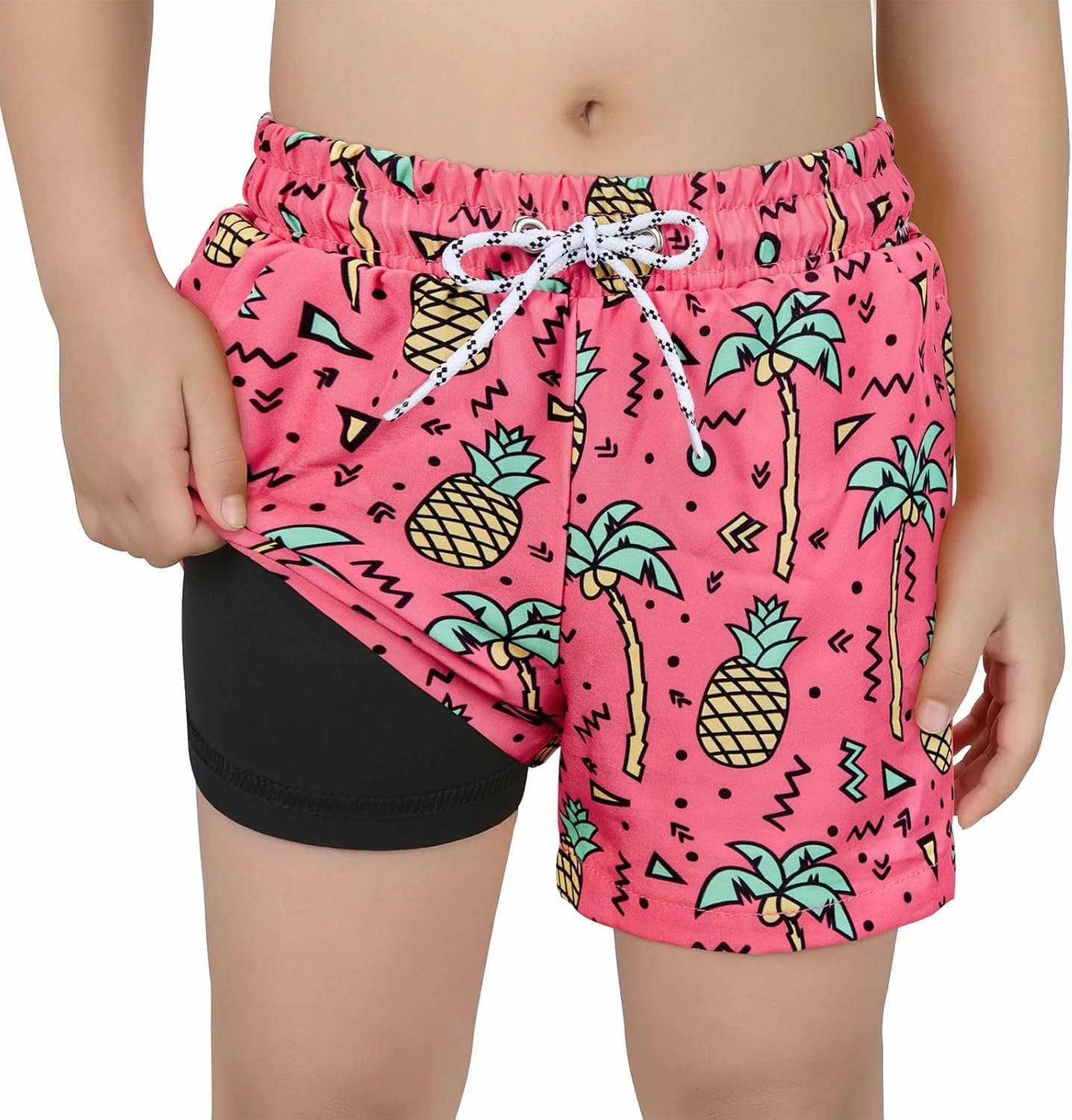 Boys Swim Trunks with Boxer Brief Liner Swim Shorts Compression Liner Youth Anti Trunks