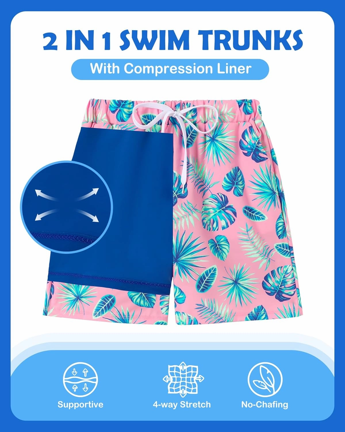 Boys Swim Trunks with Compression Liner Boy Stretch Quick Dry Swim Shorts Kids UPF 50  Beach Swimsuit 5-10 Years