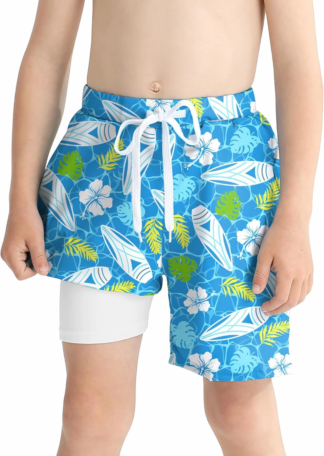 Boys Swim Trunks with Compression Liner Boy Stretch Quick Dry Swim Shorts Kids UPF 50  Beach Swimsuit 5-10 Years