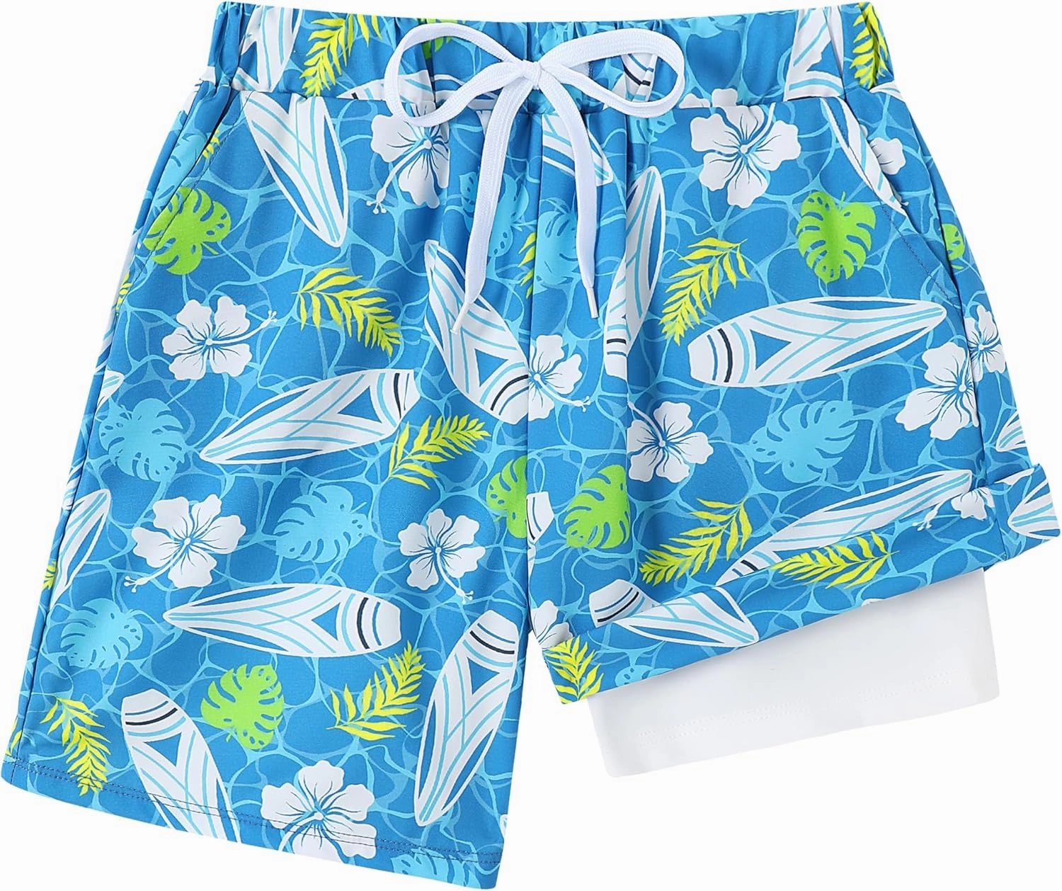 Boys Swim Trunks with Compression Liner Boy Stretch Quick Dry Swim Shorts Kids UPF 50  Beach Swimsuit 5-10 Years