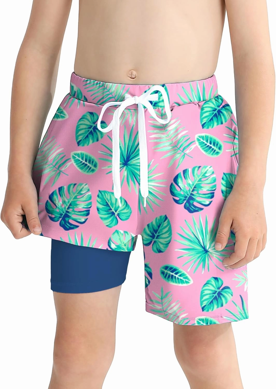 Boys Swim Trunks with Compression Liner Boy Stretch Quick Dry Swim Shorts Kids UPF 50  Beach Swimsuit 5-10 Years