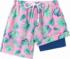 Boys Swim Trunks with Compression Liner Boy Stretch Quick Dry Swim Shorts Kids UPF 50  Beach Swimsuit 5-10 Years