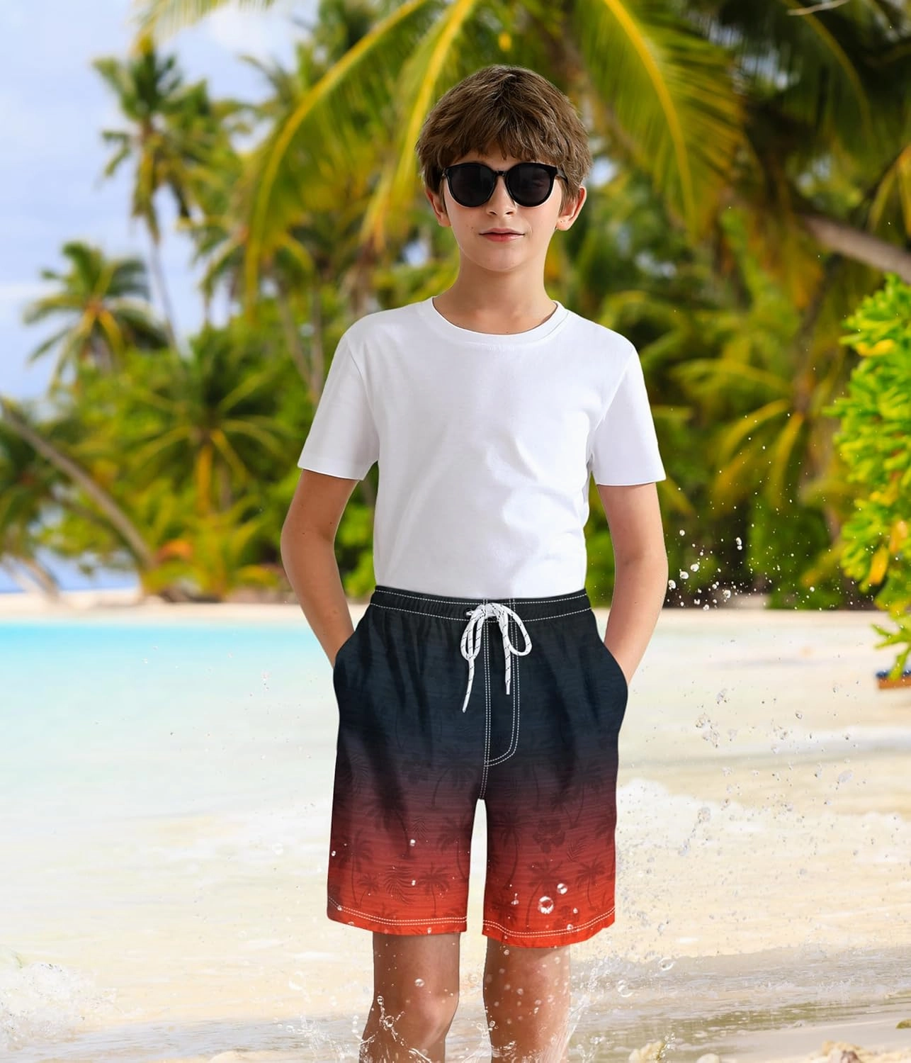 Boys Swim Trunks with Compression Liner Boys Quick Dry 2 in 1 Swim Shorts Summer Beach Shorts