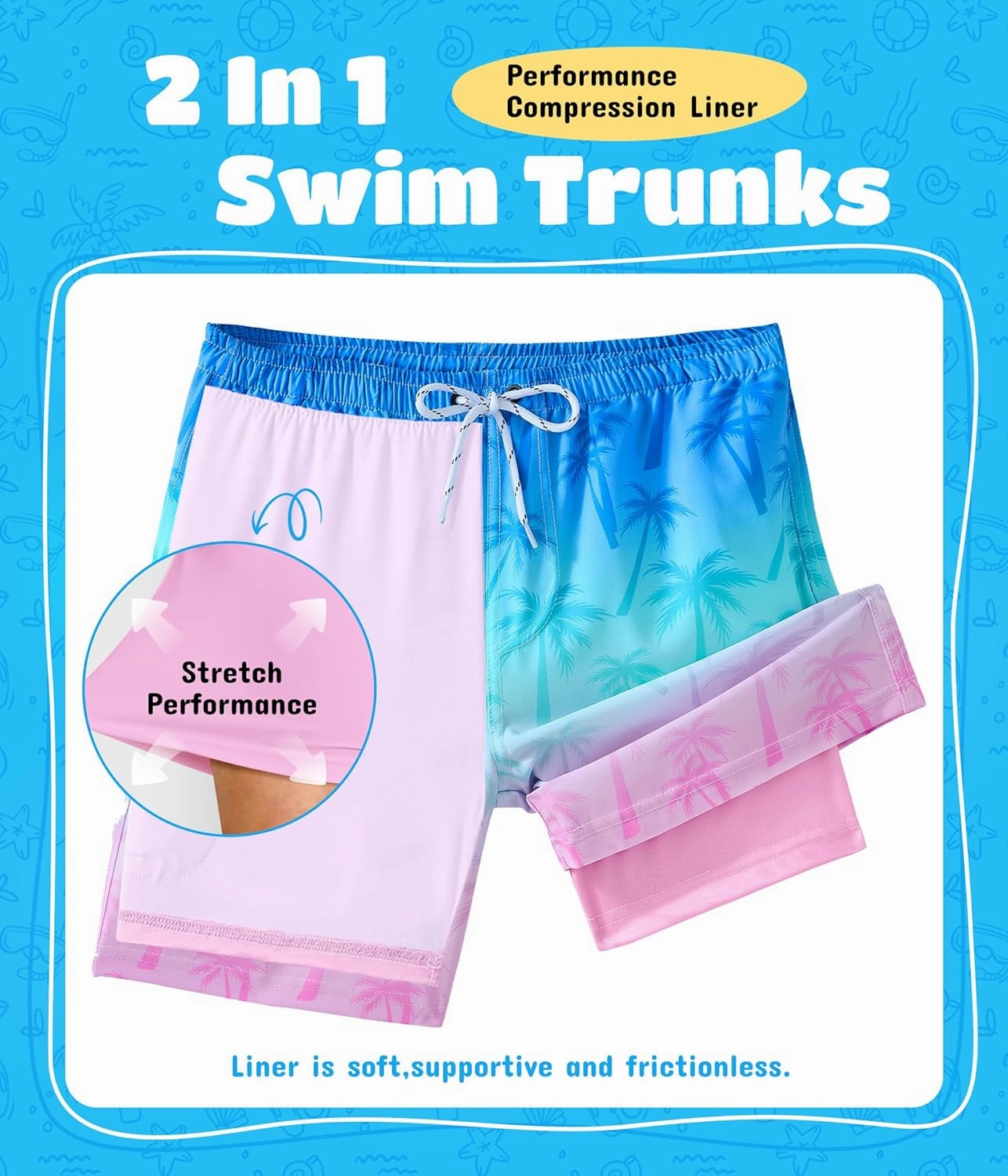 Boys Swim Trunks with Compression Liner Boys Quick Dry 2 in 1 Swim Shorts Summer Beach Shorts