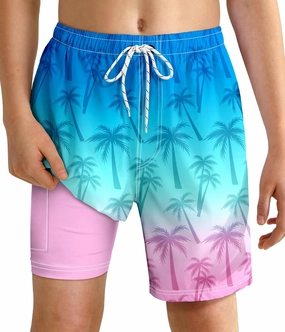 Boys Swim Trunks with Compression Liner Boys Quick Dry 2 in 1 Swim Shorts Summer Beach Shorts