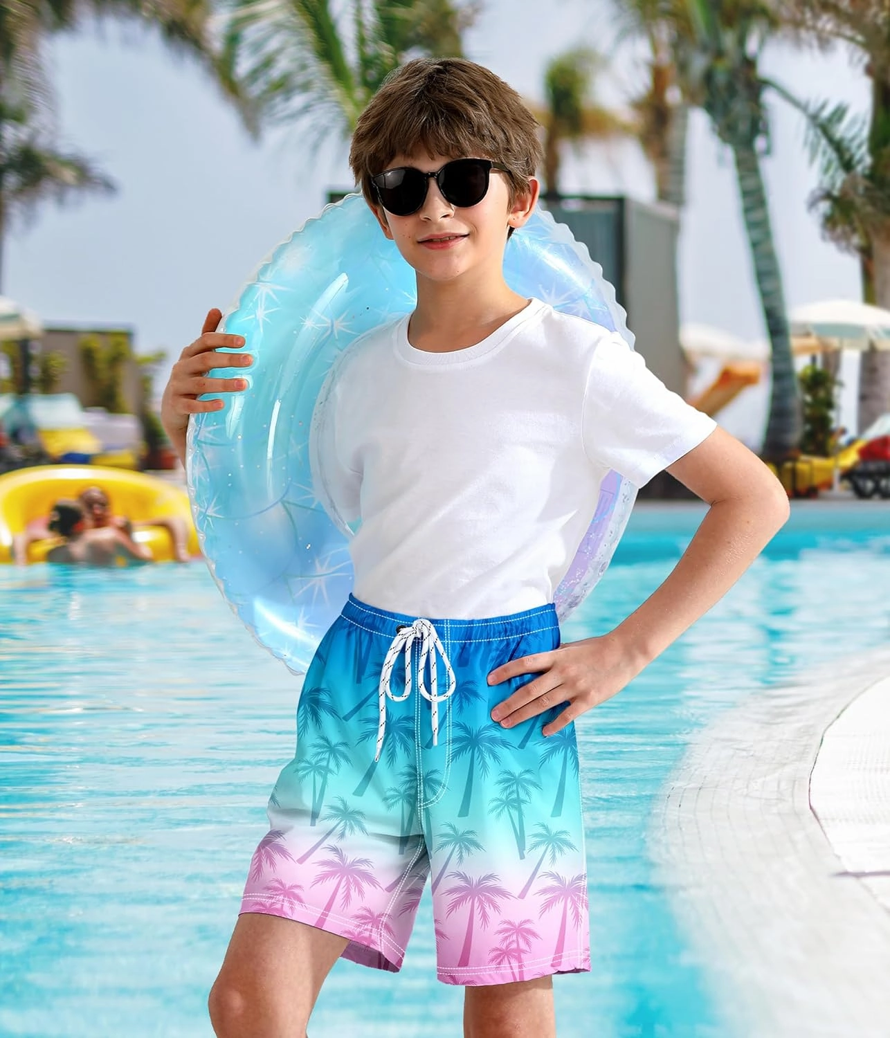 Boys Swim Trunks with Compression Liner Boys Quick Dry 2 in 1 Swim Shorts Summer Beach Shorts
