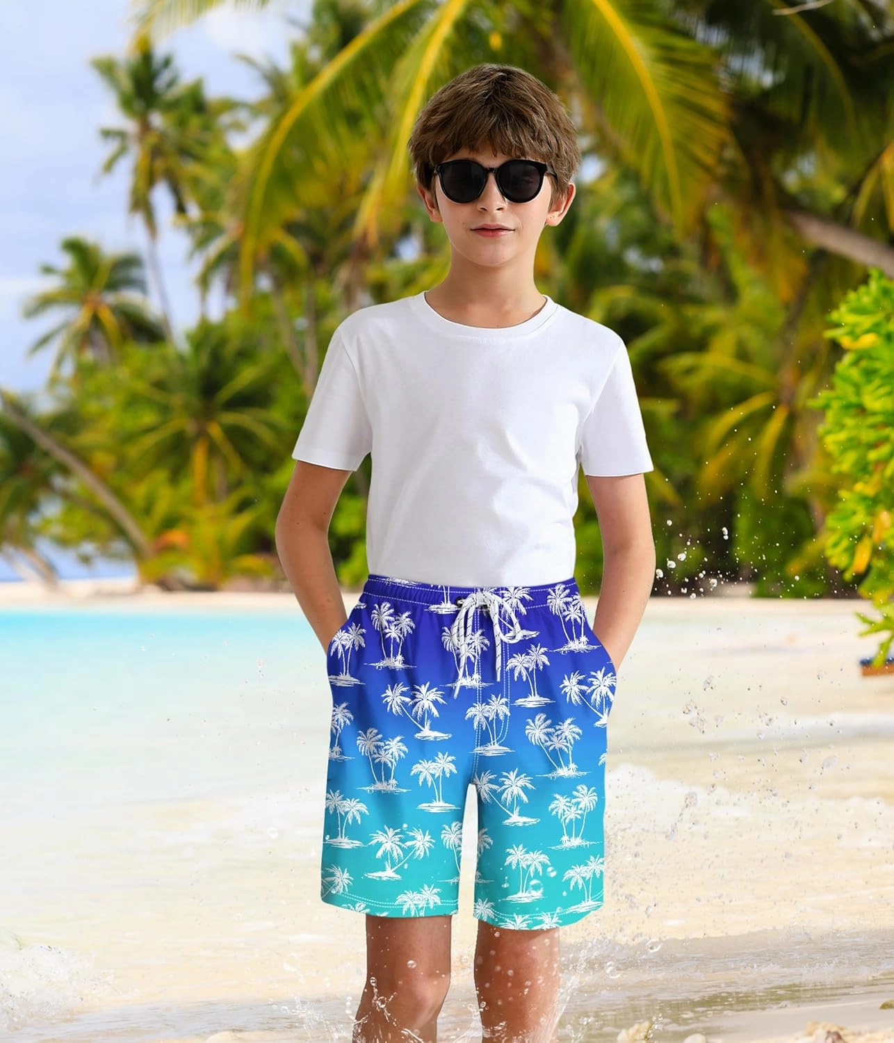 Boys Swim Trunks with Compression Liner Boys Quick Dry 2 in 1 Swim Shorts Summer Beach Shorts