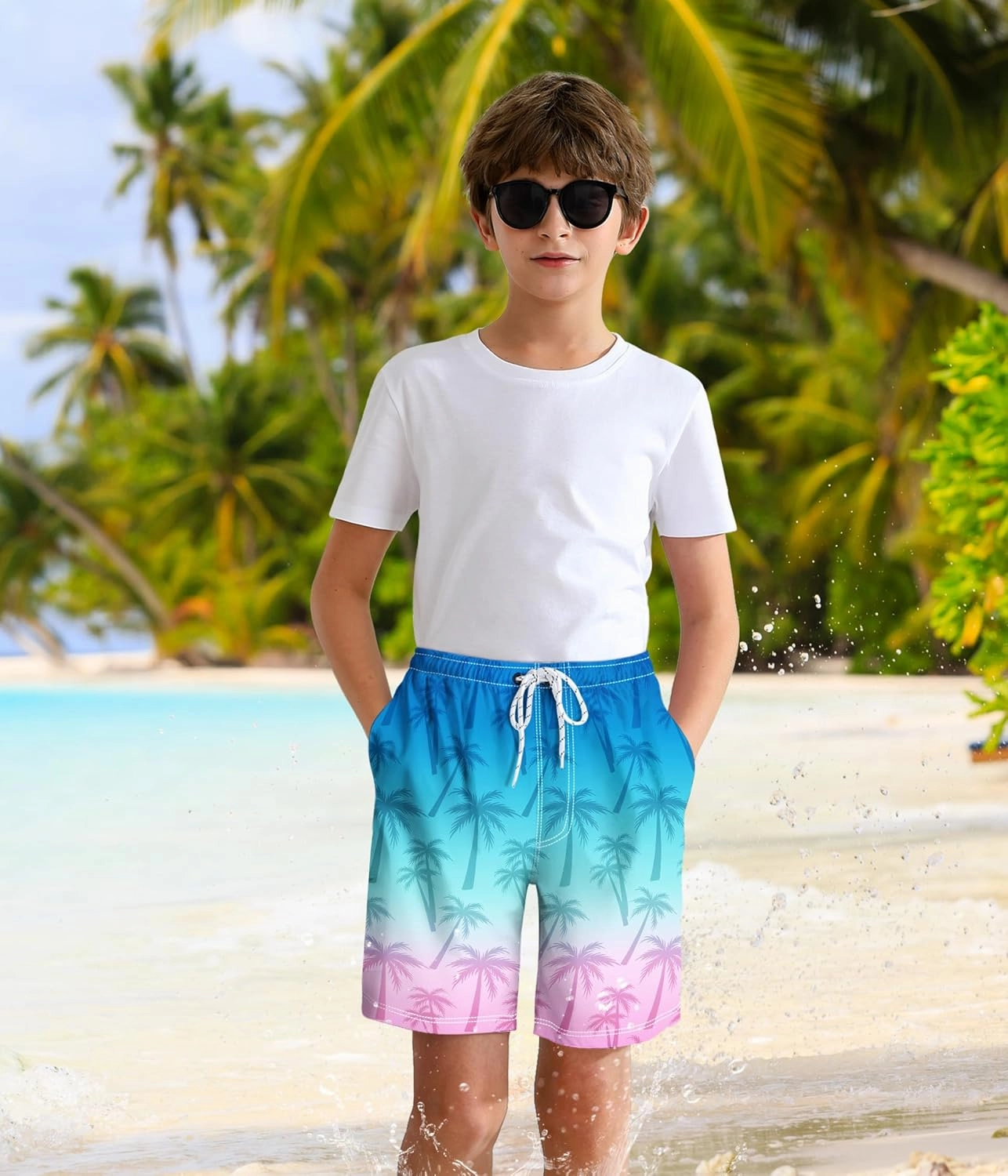 Boys Swim Trunks with Compression Liner Boys Quick Dry 2 in 1 Swim Shorts Summer Beach Shorts