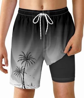 Boys Swim Trunks with Compression Liner Boys Quick Dry 2 in 1 Swim Shorts Summer Beach Shorts