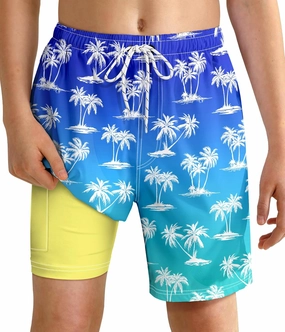 Boys Swim Trunks with Compression Liner Boys Quick Dry 2 in 1 Swim Shorts Summer Beach Shorts