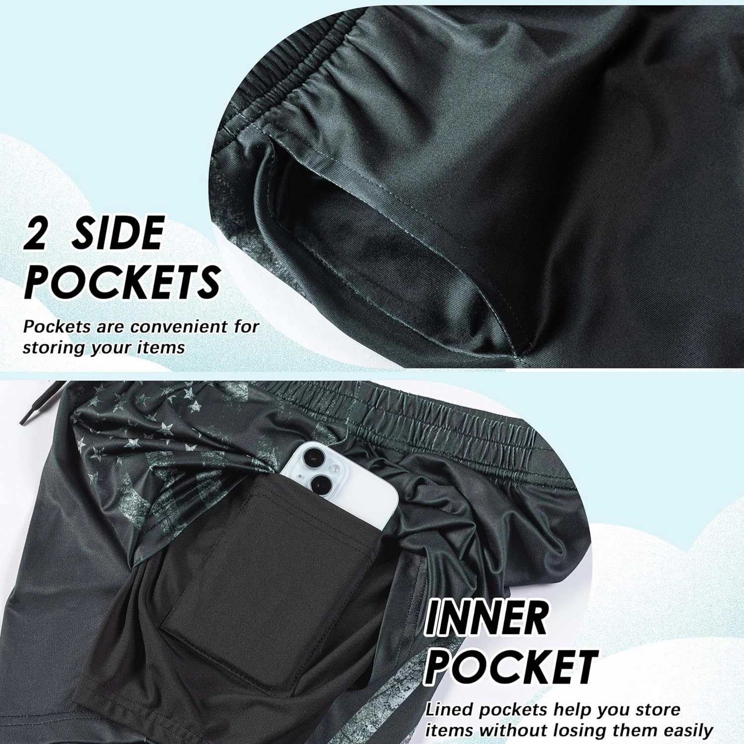 Boys Swim Trunks with Compression Liner Boys Stretch Swim Shorts Quick Dry 2 in 1 Beach Shorts 4-17 Y