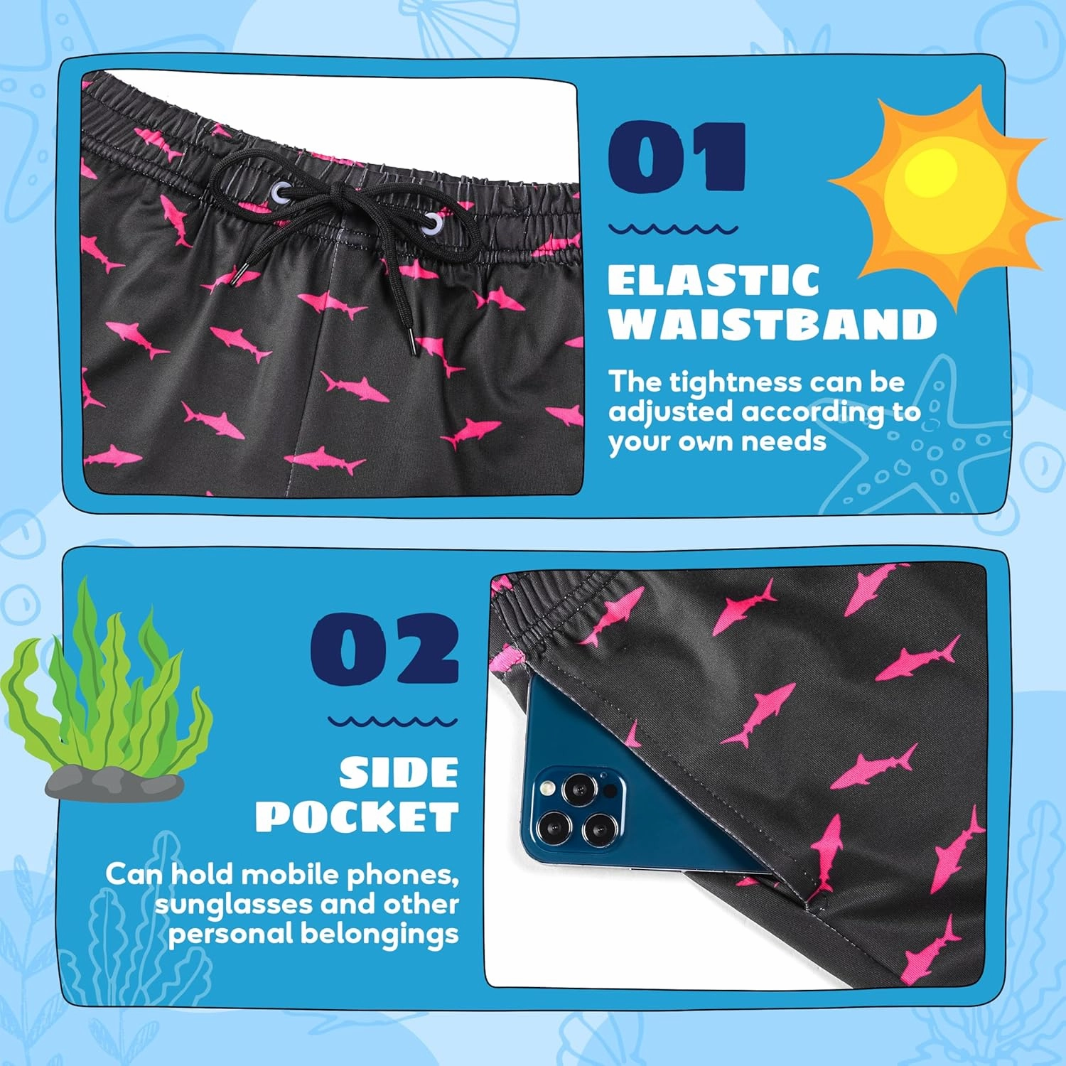 Boys Swim Trunks with Compression Liner Boys Stretch Swim Shorts Quick Dry 2 in 1 Beach Shorts 4-17 Y