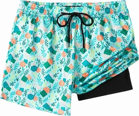 Boys Swim Trunks with Compression Liner Boys Stretch Swim Shorts Quick Dry 2 in 1 Beach Shorts 4-17 Y