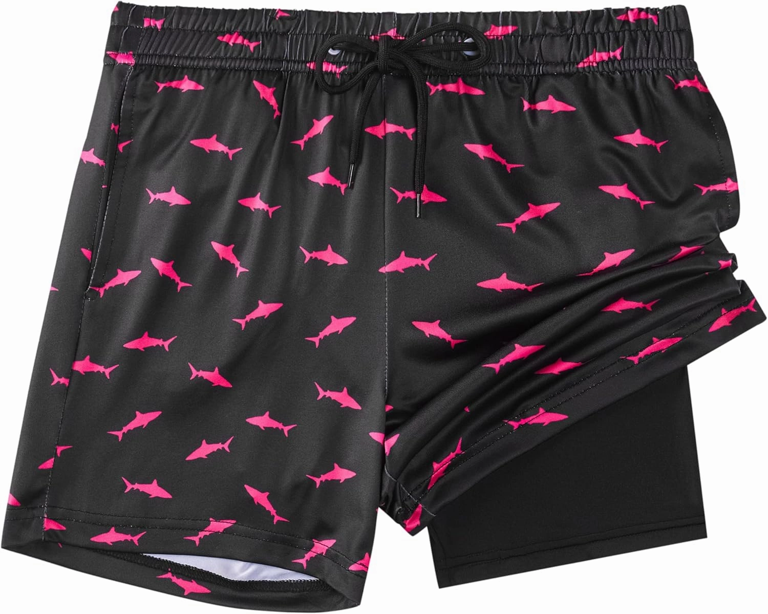 Boys Swim Trunks with Compression Liner Boys Stretch Swim Shorts Quick Dry 2 in 1 Beach Shorts 4-17 Y