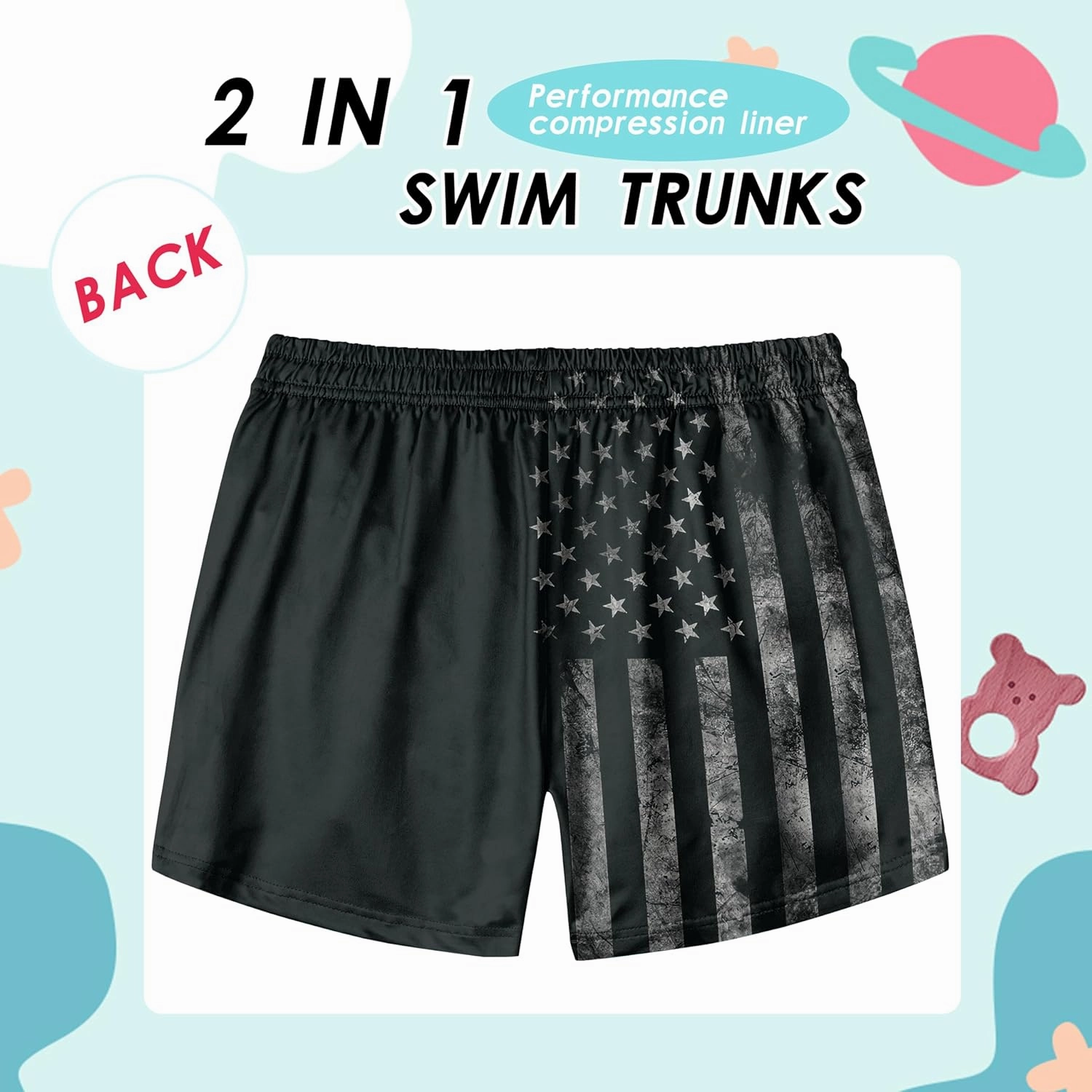 Boys Swim Trunks with Compression Liner Boys Stretch Swim Shorts Quick Dry 2 in 1 Beach Shorts 4-17 Y