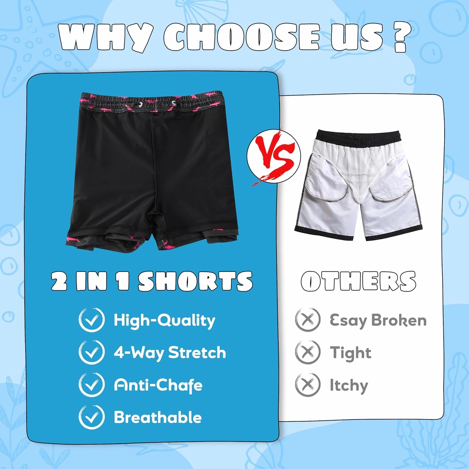 Boys Swim Trunks with Compression Liner Boys Stretch Swim Shorts Quick Dry 2 in 1 Beach Shorts 4-17 Y