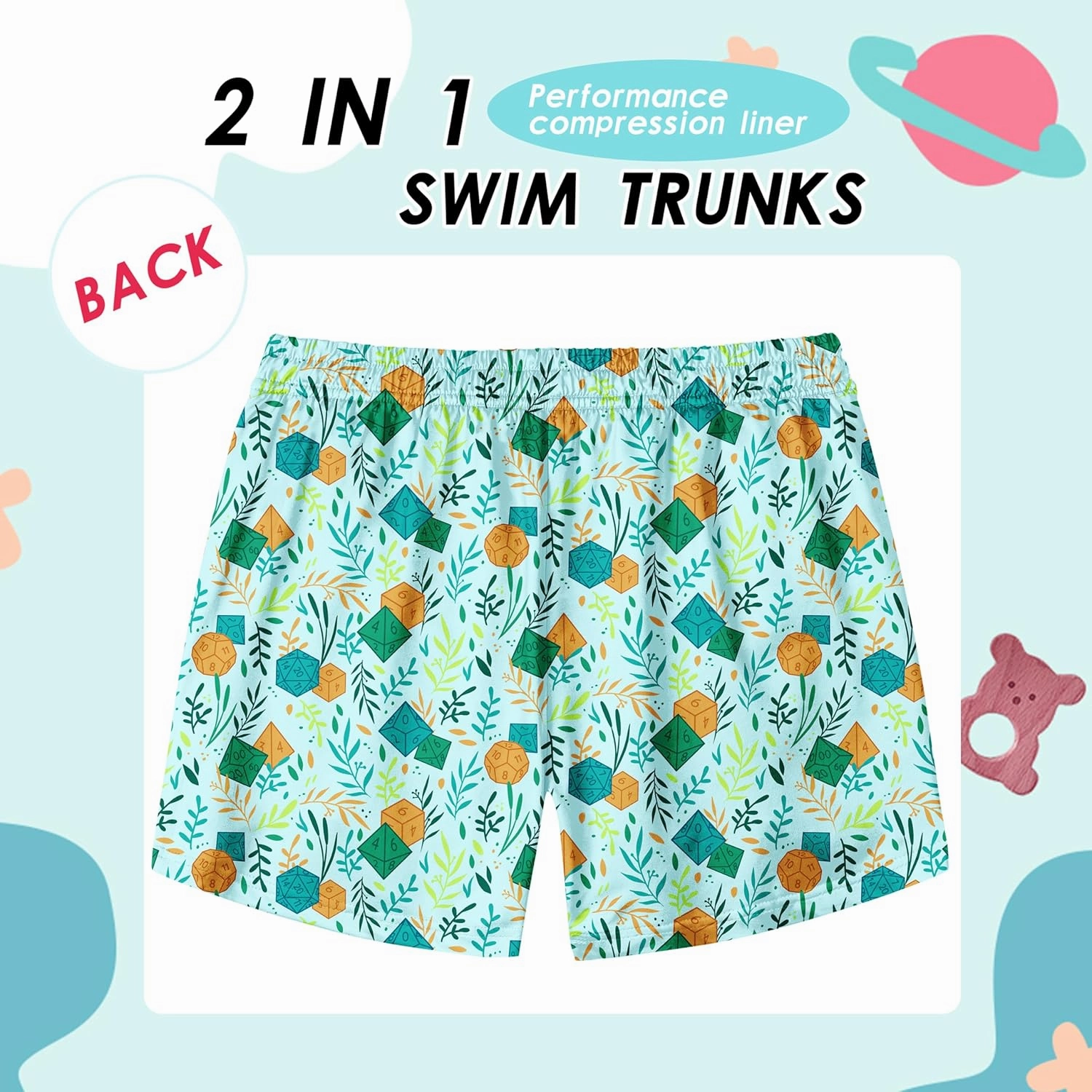 Boys Swim Trunks with Compression Liner Boys Stretch Swim Shorts Quick Dry 2 in 1 Beach Shorts 4-17 Y