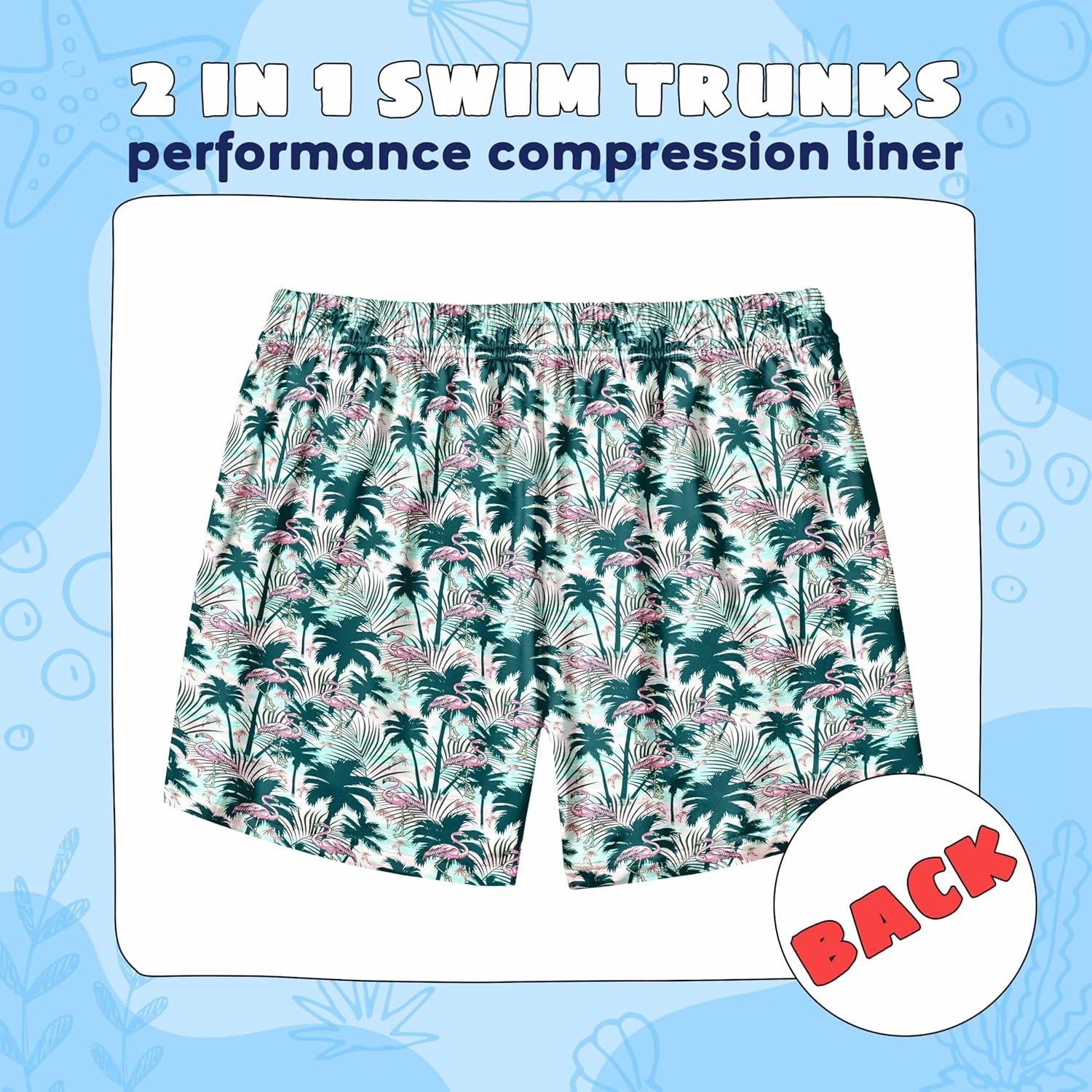 Boys Swim Trunks with Compression Liner Boys Stretch Swim Shorts Quick Dry 2 in 1 Beach Shorts 4-17 Y