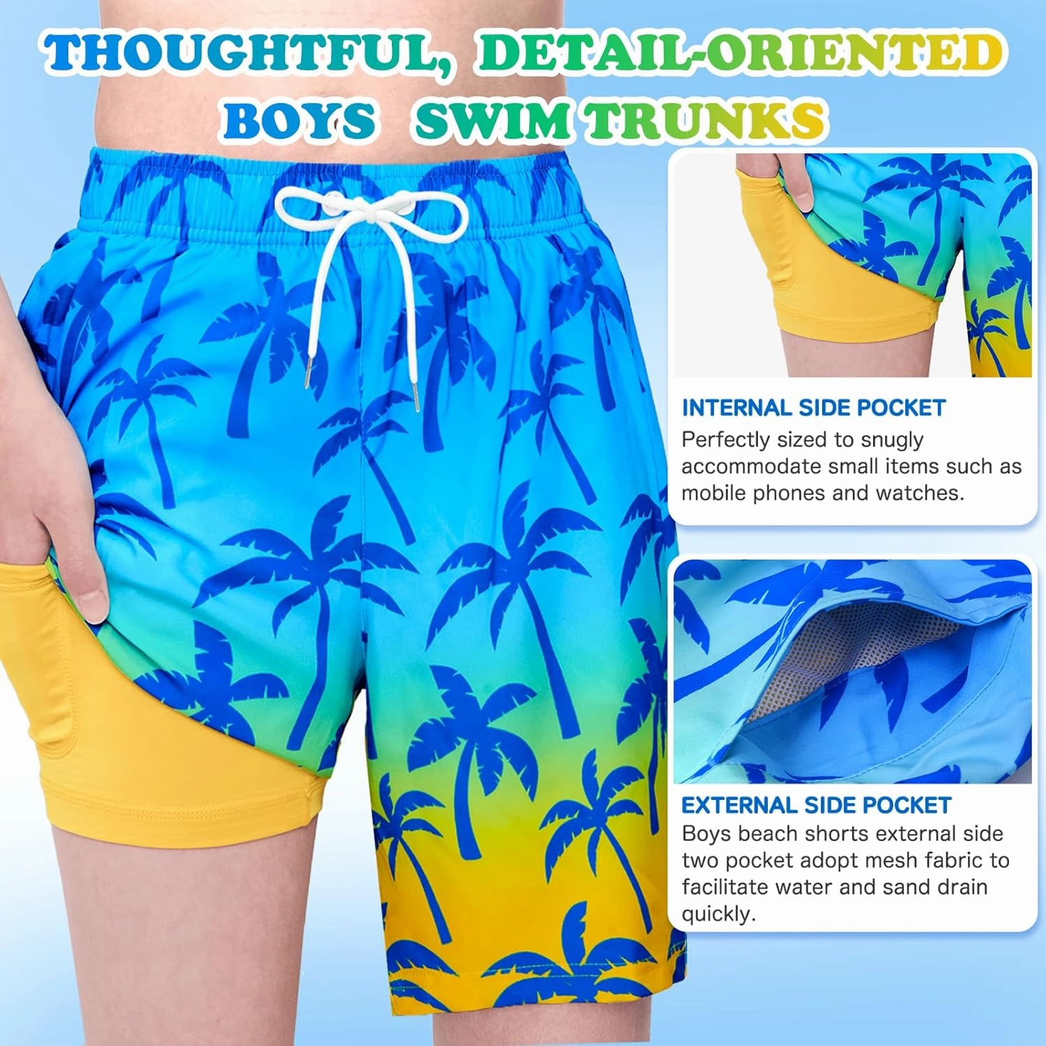 Boys Swim Trunks with Compression Liner Boys Swim Shorts Size 9-10 10-12 14-16 Kids Bathing Suit Swimsuit Swimwear