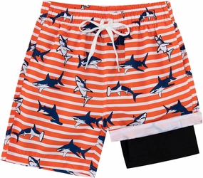 Boys Swim Trunks with Compression Liner Casual Bathing Suit for Kids Swim Shorts 6-18 Years